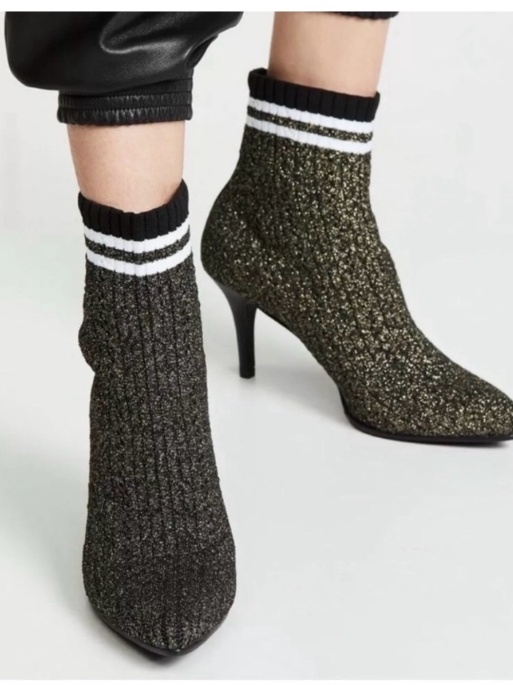 Stuart Weitzman sparkle Knit Sock Ankle Boots - Black/Gold Sz 7.5